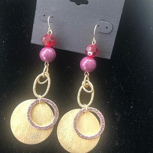 Bebe red purplish pink dangling earrings NWT